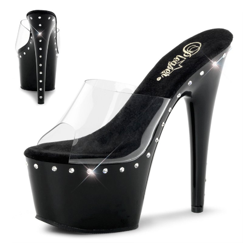 Černé sexy pantofle na vysokém podpatku ADO701LS/C/B | ADORE-701LS Pleaser