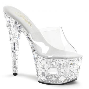 ADORE-701MR/C/M průhledné sexy pantofle na krystalickém podpatku a platformě Pleaser