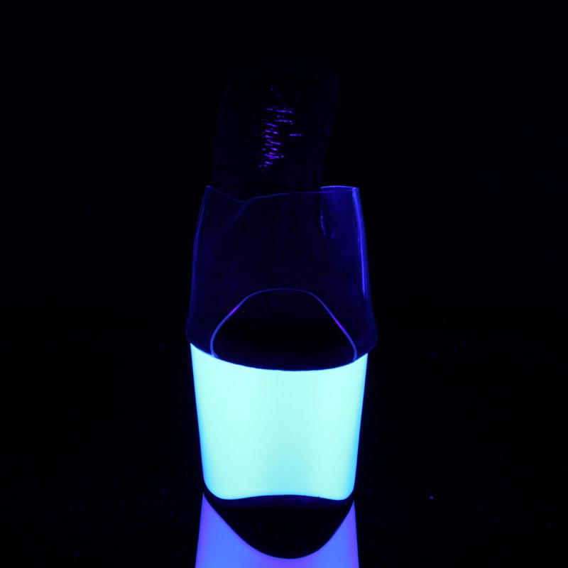 Bílé svítící sexy pantofle ADO701UV/C/NW | ADORE-701UV Pleaser - zepředu