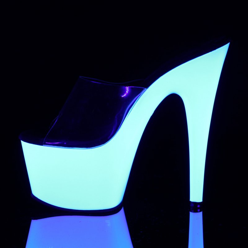 Bílé svítící sexy pantofle ADO701UV/C/NW | ADORE-701UV Pleaser - z vnitřku