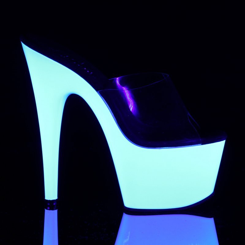 Bílé svítící sexy pantofle ADO701UV/C/NW | ADORE-701UV Pleaser - z vnějšku