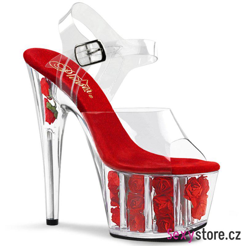 ADORE-708FL/C/R Sexy boty na podpatku a platformě s červenými květy