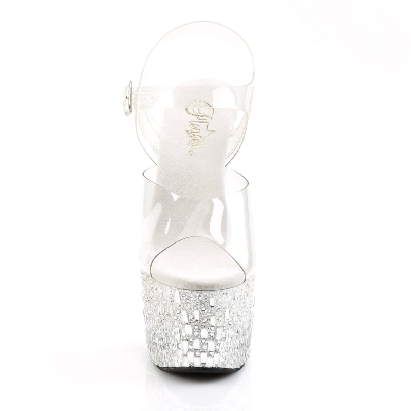 Luxusní sandály na krystalickém podpatku ADO708MR-5/C/W-S | ADORE-708MR-5 Pleaser - zepředu