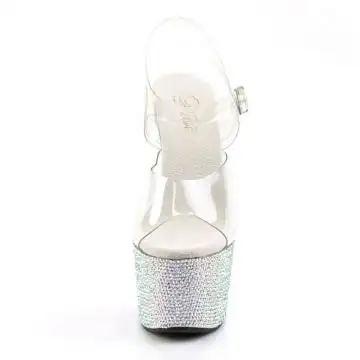 Stříbrné luxusní sandály Pleaser BEJ708DM/C/SMCRS | BEJEWELED-708DM Pleaser - zepředu