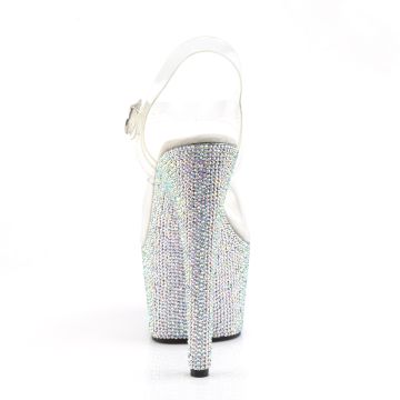 Stříbrné luxusní sandály Pleaser BEJ708DM/C/SMCRS | BEJEWELED-708DM Pleaser - zezadu Stříbrné luxusní sandály Pleaser BEJ708DM/C/SMCRS | BEJEWELED-708DM Pleaser - zezadu