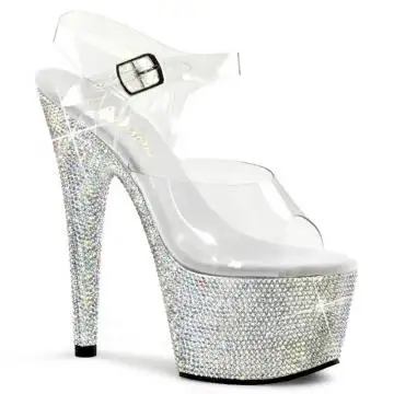 Stříbrné luxusní sandály Pleaser BEJ708DM/C/SMCRS | BEJEWELED-708DM Pleaser