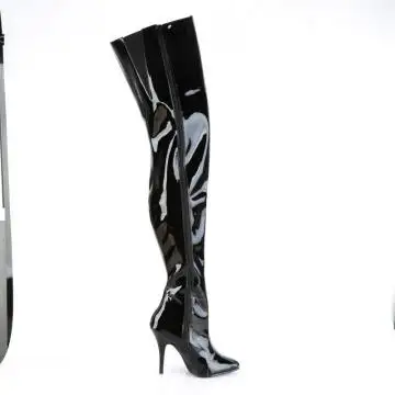 Černé erotické kozačky vysoké na stehna SED4010/B | SEDUCE-4010 Pleaser - z vnějšku