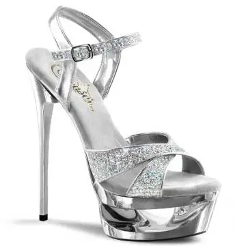 Stříbrné sexy sandály na jehle ECP619G/S/M | ECLIPSE-619G Pleaser