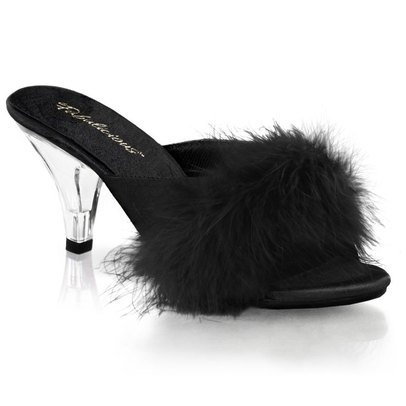 Černé pantofle s labutěnkou BELLE-301F/B/SAT | BELLE-301F Fabulicious