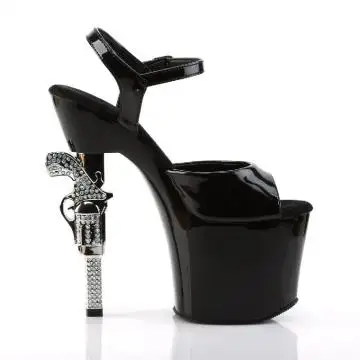 Černé sandály Pleaser REV709/B/M s podpatkem tvaru pistole | REVOLVER-709 Pleaser - zepředu
