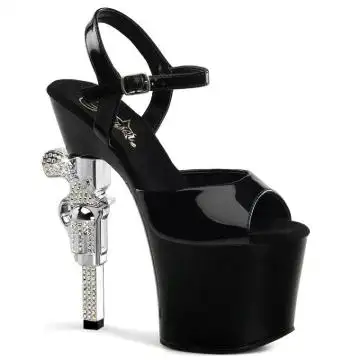 Černé sandály Pleaser REV709/B/M s podpatkem tvaru pistole | REVOLVER-709 Pleaser