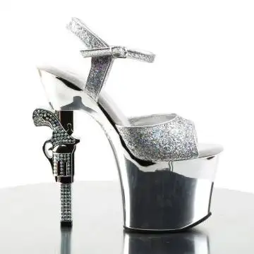 Stříbrné sexy boty na striptýz REV709G/SG/M | REVOLVER-709G Pleaser - z vnějšku