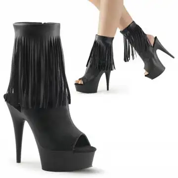 Černé go-go kozačky s třásněmi Pleaser DEL1019/BPU/M | DELIGHT-1019 Pleaser