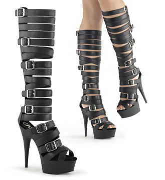 DELIGHT-600-41/BPU/M Páskové černé kozačky | DELIGHT-600-41 Pleaser DELIGHT-600-41/BPU/M Páskové černé kozačky | DELIGHT-600-41 Pleaser