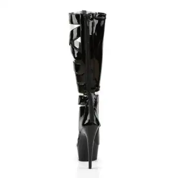 Černé páskové sexy kozačky DEL600-49/B/M | DELIGHT-600-49 Pleaser - zezadu