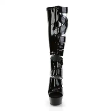 Černé páskové sexy kozačky DEL600-49/B/M | DELIGHT-600-49 Pleaser - zepředu