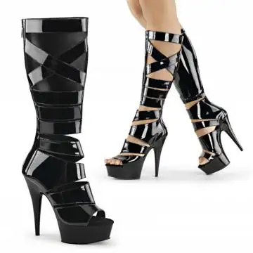 Černé páskové sexy kozačky DEL600-49/B/M | DELIGHT-600-49 Pleaser