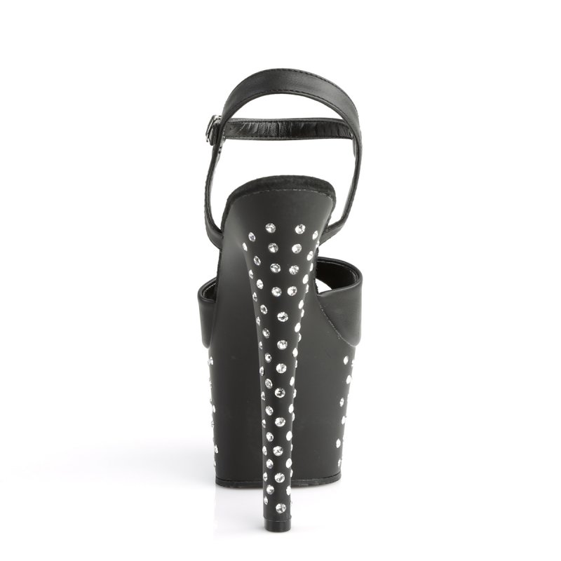 Černé matné luxusní sexy boty s kamínky STDUS709/BPU/M | STARDUST-709 Pleaser - zezadu