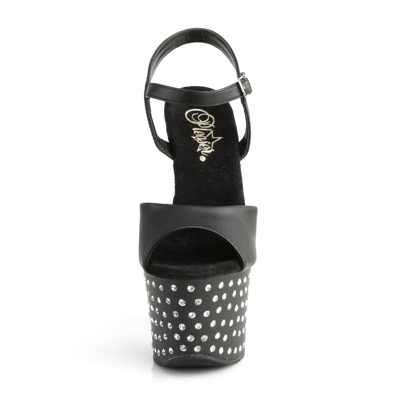 Černé matné luxusní sexy boty s kamínky STDUS709/BPU/M | STARDUST-709 Pleaser - zepředu