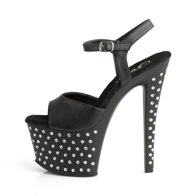 Černé matné luxusní sexy boty s kamínky STDUS709/BPU/M | STARDUST-709 Pleaser - z vnitřku