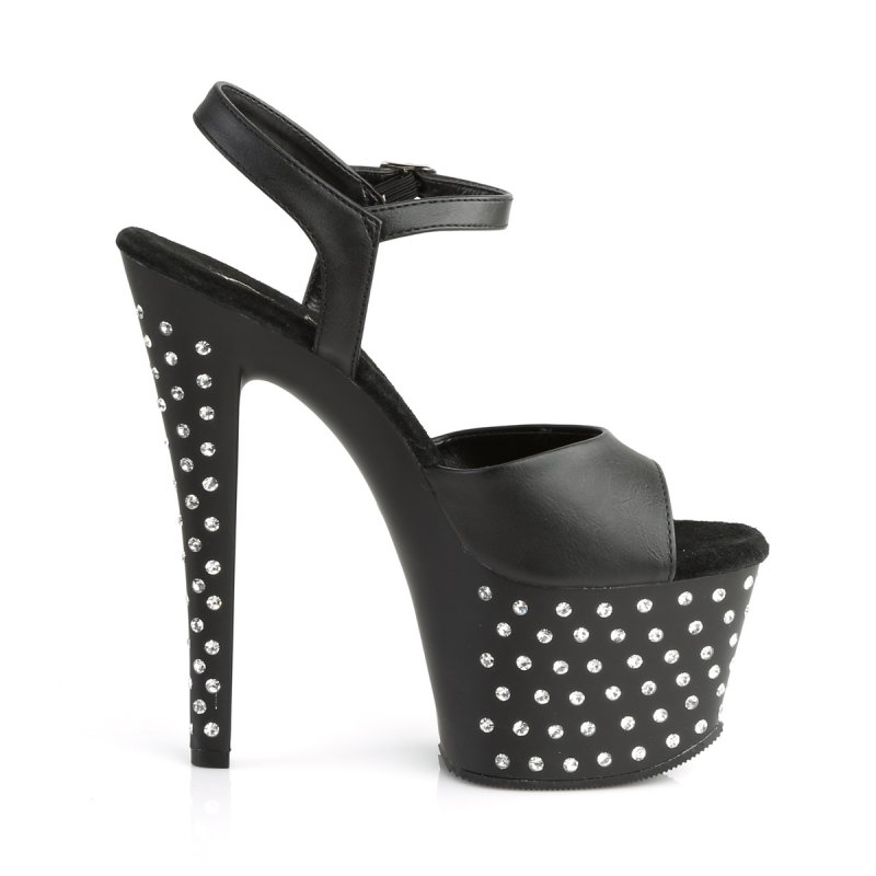 Černé matné luxusní sexy boty s kamínky STDUS709/BPU/M | STARDUST-709 Pleaser - z vnějšku