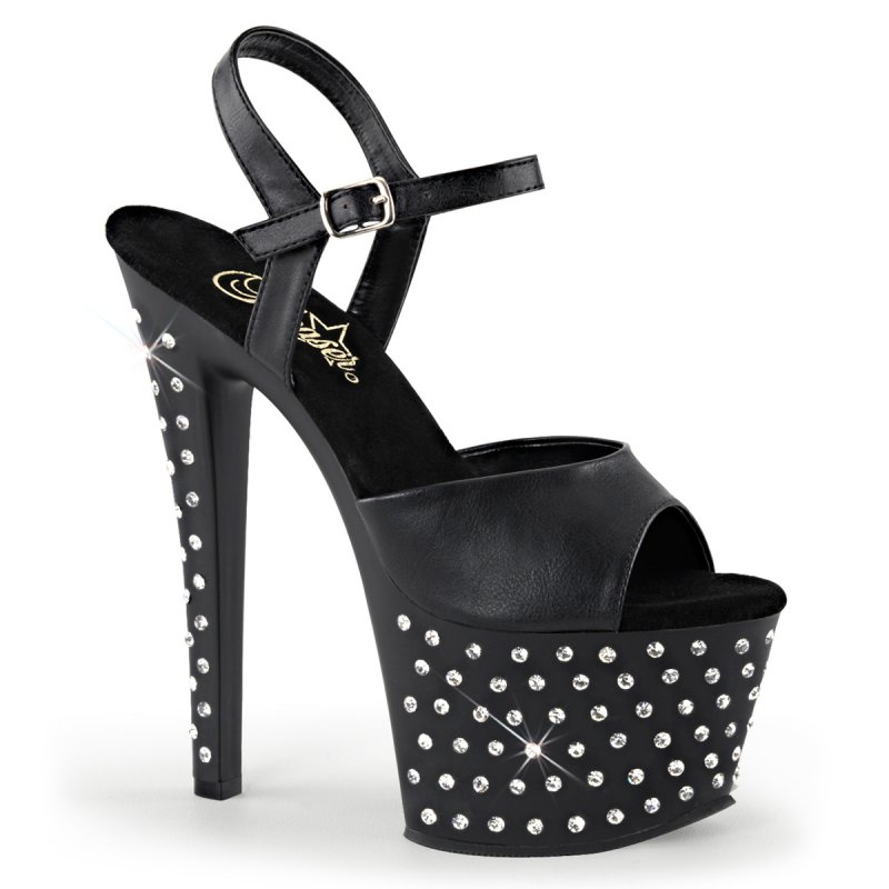 Černé matné luxusní sexy boty s kamínky STDUS709/BPU/M | STARDUST-709 Pleaser