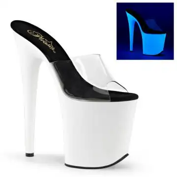 Bílé svítící pantofle FLAM801UV/C/NW Pleaser | FLAMINGO-801UV Pleaser