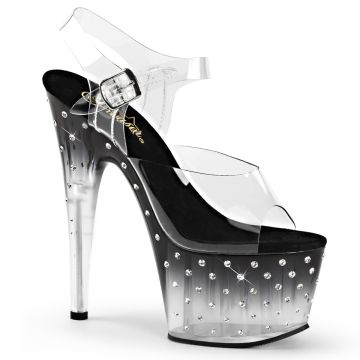 STARDUST-708T | Černé sexy sandály s ozdobnými kamínky STDUS708T/C/B-C Pleaser