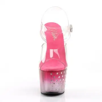 Růžové sexy sandály s ozdobnými kamínky STDUS708T/C/PNK-C | STARDUST-708T Pleaser - zepředu