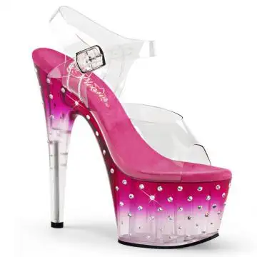 Růžové sexy sandály s ozdobnými kamínky STDUS708T/C/PNK-C | STARDUST-708T Pleaser