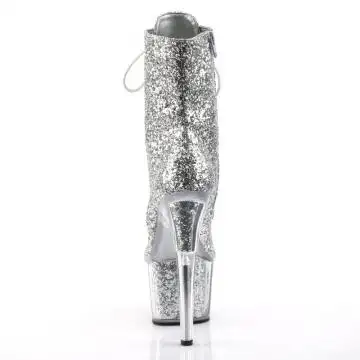 Stříbrné kotníčkové go-go kozačky s třpytkami ADO1020G/S/M | ADORE-1020G Pleaser - zezadu