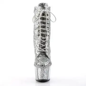 Stříbrné kotníčkové go-go kozačky s třpytkami ADO1020G/S/M | ADORE-1020G Pleaser - zepředu