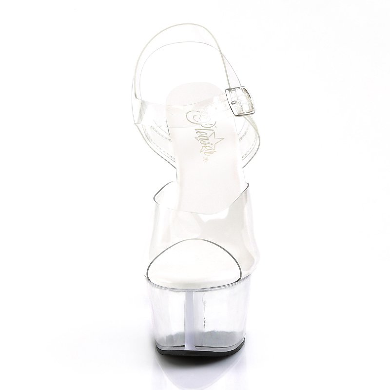 Průhledné sandály na podpatku a platformě ASP608/C/M Pleaser | ASPIRE-608 Pleaser - zepředu