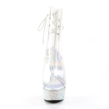 Průhledné luxusní kotníčkové kozačky Pleaser BEJ1018DM-6/C/SMRS | BEJEWELED-1018DM-6 - zepředu