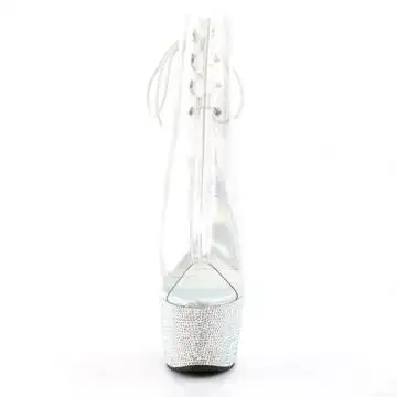 Průhledné luxusní go-go kozačky Pleaser BEJ1018DM-7/C/SMRS | BEJEWELED-1018DM-7 Pleaser - zepředu