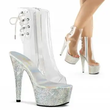 Průhledné luxusní go-go kozačky Pleaser BEJ1018DM-7/C/SMRS | BEJEWELED-1018DM-7 Pleaser
