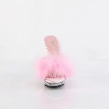Růžové sexy pantofle s chmýřím LIP101-8/BP/C | LIP-101-8 Fabulicious - zepředu