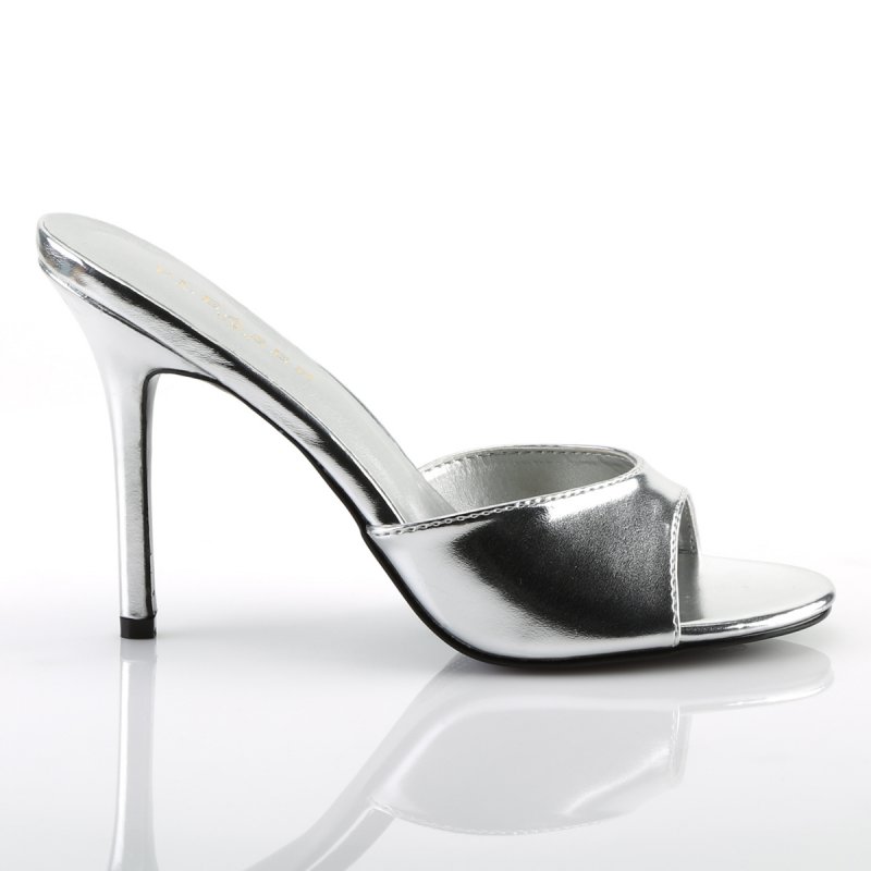 Stříbrné sexy pantofle CLAS01/SMPU | CLASSIQUE-01 Pleaser - z vnějšku