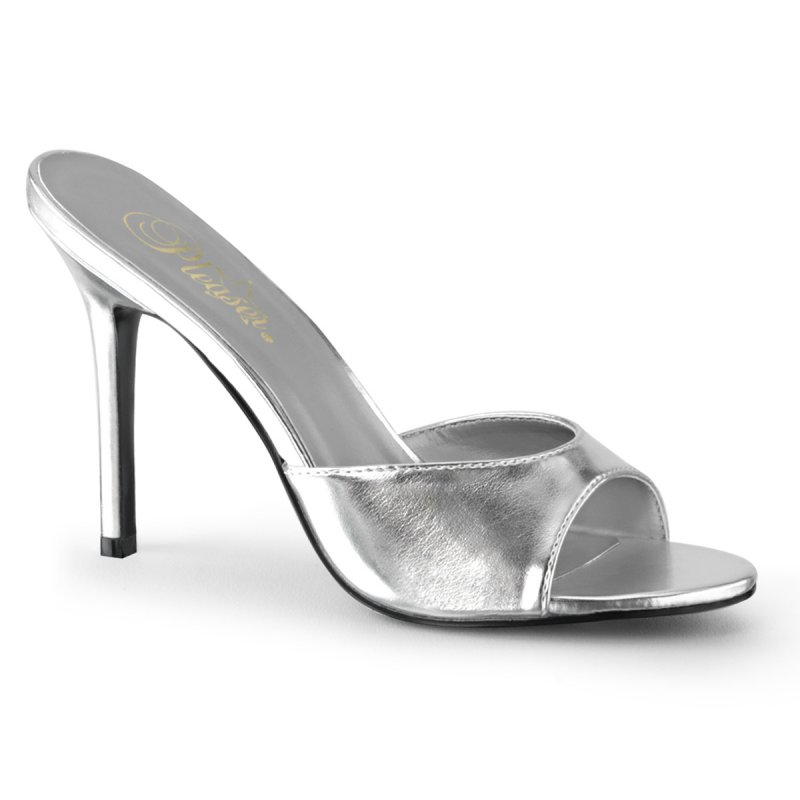 Stříbrné sexy pantofle CLAS01/SMPU | CLASSIQUE-01 Pleaser