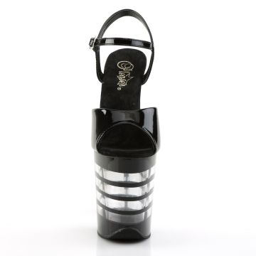 Černé sandály s průhlednými pruhy FLAM809LN/B/M Pleaser | FLAMINGO-809LN Pleaser - zepředu Černé sandály s průhlednými pruhy FLAM809LN/B/M Pleaser | FLAMINGO-809LN Pleaser - zepředu