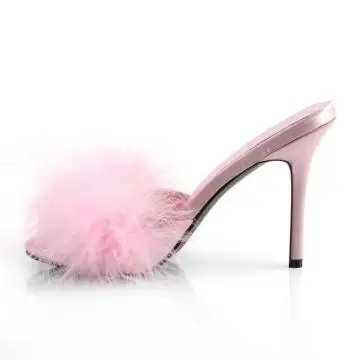 Růžové erotické pantofle s chmýřím CLAS01F/BPPU-F | CLASSIQUE-01F Fabulicious - z vnitřku