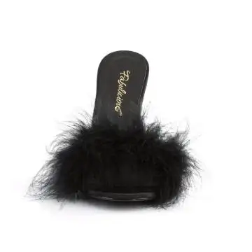 Černé erotické pantofle s chmýřím CLAS01F/BPU-F | CLASSIQUE-01F Fabulicious - zepředu