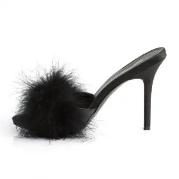 Černé erotické pantofle s chmýřím CLAS01F/BPU-F | CLASSIQUE-01F Fabulicious - z vnitřku