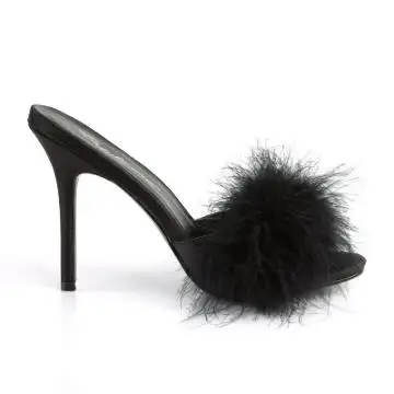 Černé erotické pantofle s chmýřím CLAS01F/BPU-F | CLASSIQUE-01F Fabulicious - z vnějšku