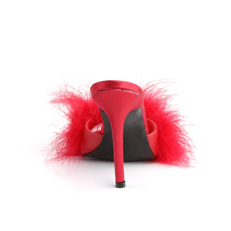 Červené erotické pantofle s chmýřím CLAS01F/RPU-F | CLASSIQUE-01F Fabulicious - zezadu