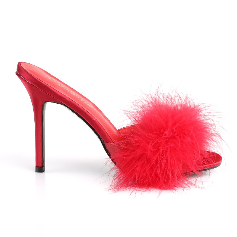 Červené erotické pantofle s chmýřím CLAS01F/RPU-F | CLASSIQUE-01F Fabulicious - z vnějšku