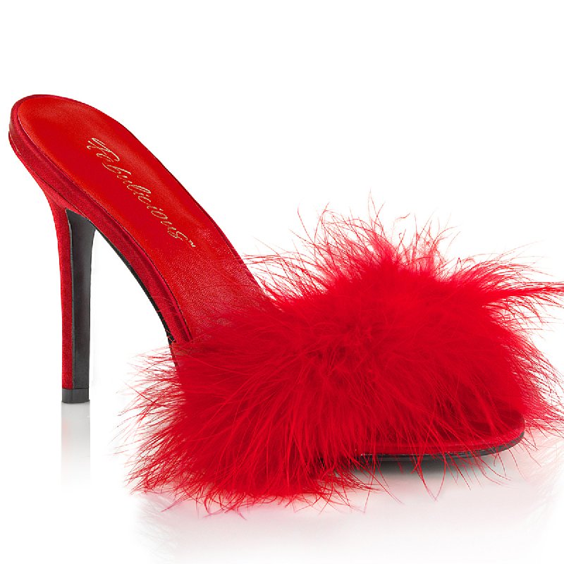 Červené erotické pantofle s chmýřím CLAS01F/RPU-F | CLASSIQUE-01F Fabulicious