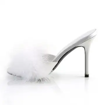 Bílé erotické pantofle s chmýřím CLAS01F/WPU-F | CLASSIQUE-01F Fabulicious - z vnitřku