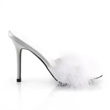 Bílé erotické pantofle s chmýřím CLAS01F/WPU-F | CLASSIQUE-01F Fabulicious - z vnějšku
