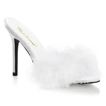 Bílé erotické pantofle s chmýřím CLAS01F/WPU-F | CLASSIQUE-01F Fabulicious